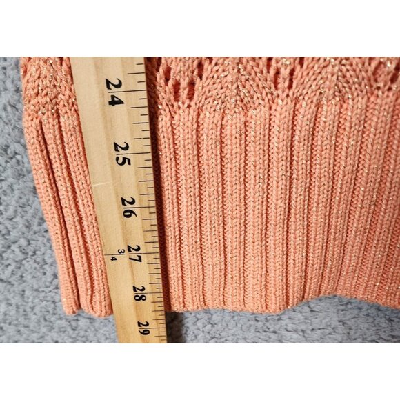 Vtg Y2K Cache Short Sleeve V Neck Open Knit Long Sweater Top Orange Metallic XS - Picture 6 of 12
